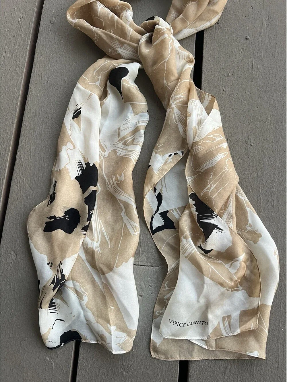 Vince Camuto Silk Rectangle/Oblong Scarf, Large Floral Cream Black 70”X17”